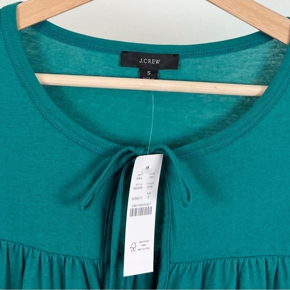 NWT J. Crew Broken-in jersey tiered ruffle mini dress in teal - Picture 6 of 8